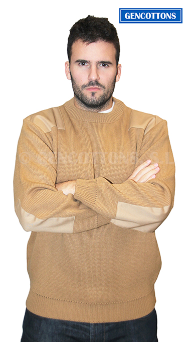 Jersey grueso de manga larga con refuerzos de sarga al tono en hombros y codos. Bajos y puños con elástico de 70 mm. de altura realizado en punto 1x1. 